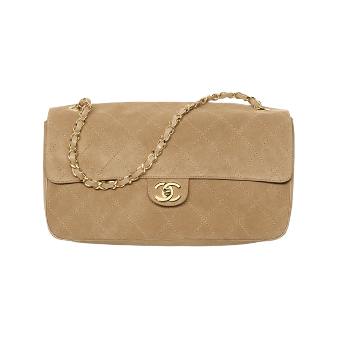 AS6281-B24009-U9390 Chanel Maxi Flap Bag Suede Calfskin & Gold Dark Beige
