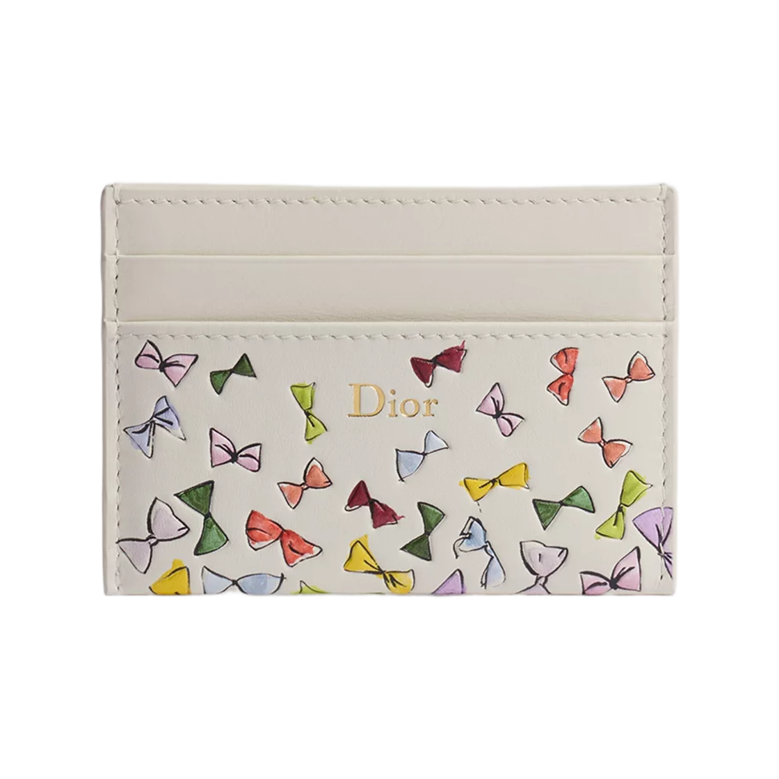 S2432OUVQ-M941 Dior Dioriviera Dior Freesia Card Holder Calfskin & Dior Bow Print Latte Multicolor