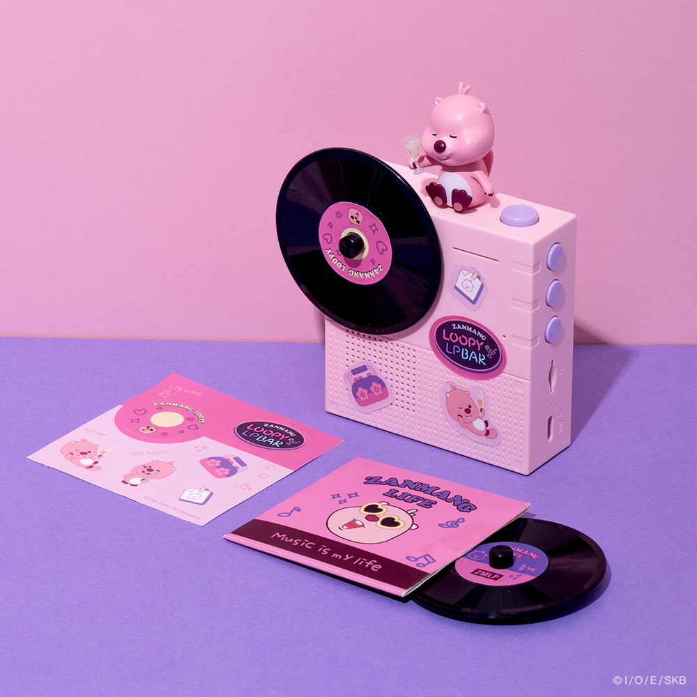 로이체 잔망루피 충전식 휴대용 듀얼페어링 TWS 블루투스 LP 턴테이블 스피커 + 데코스티커 세트(Royche Zanmang Loopy Rechargeable Portable Dual Pairing TWS Bluetooth LP Turntable Speaker + Deco Sticker Set) - 6