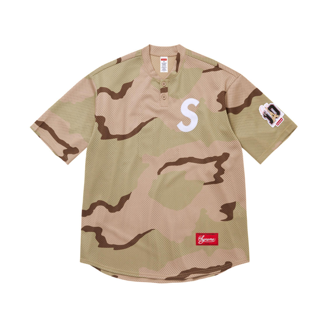 슈프림 샵 S 로고 베이스볼 헨리 데저트 카모 파리 - 26SS(Supreme Shop S Logo Baseball Henley Desert Camo Paris - 26SS) - 1