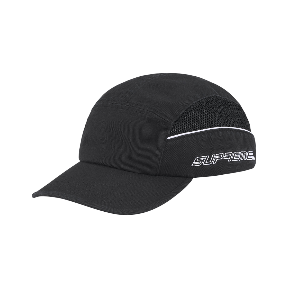 슈프림 사이드 메쉬 파이핑 캠프캡 블랙 - 26SS(Supreme Side Mesh Piping Camp Cap Black - 26SS)