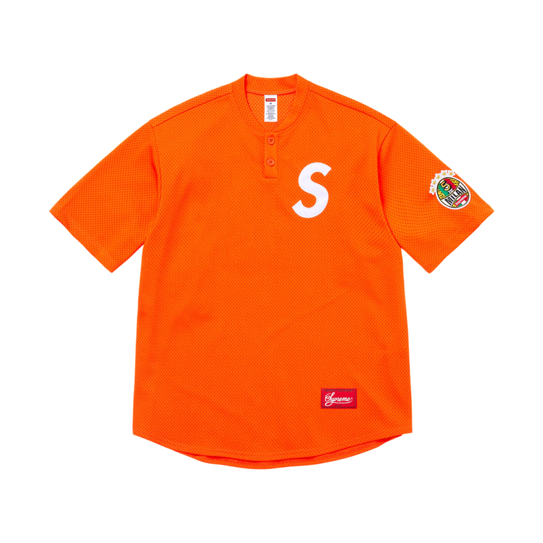 - Supreme Shop S Logo Baseball Henley Orange Milan  - 26SS