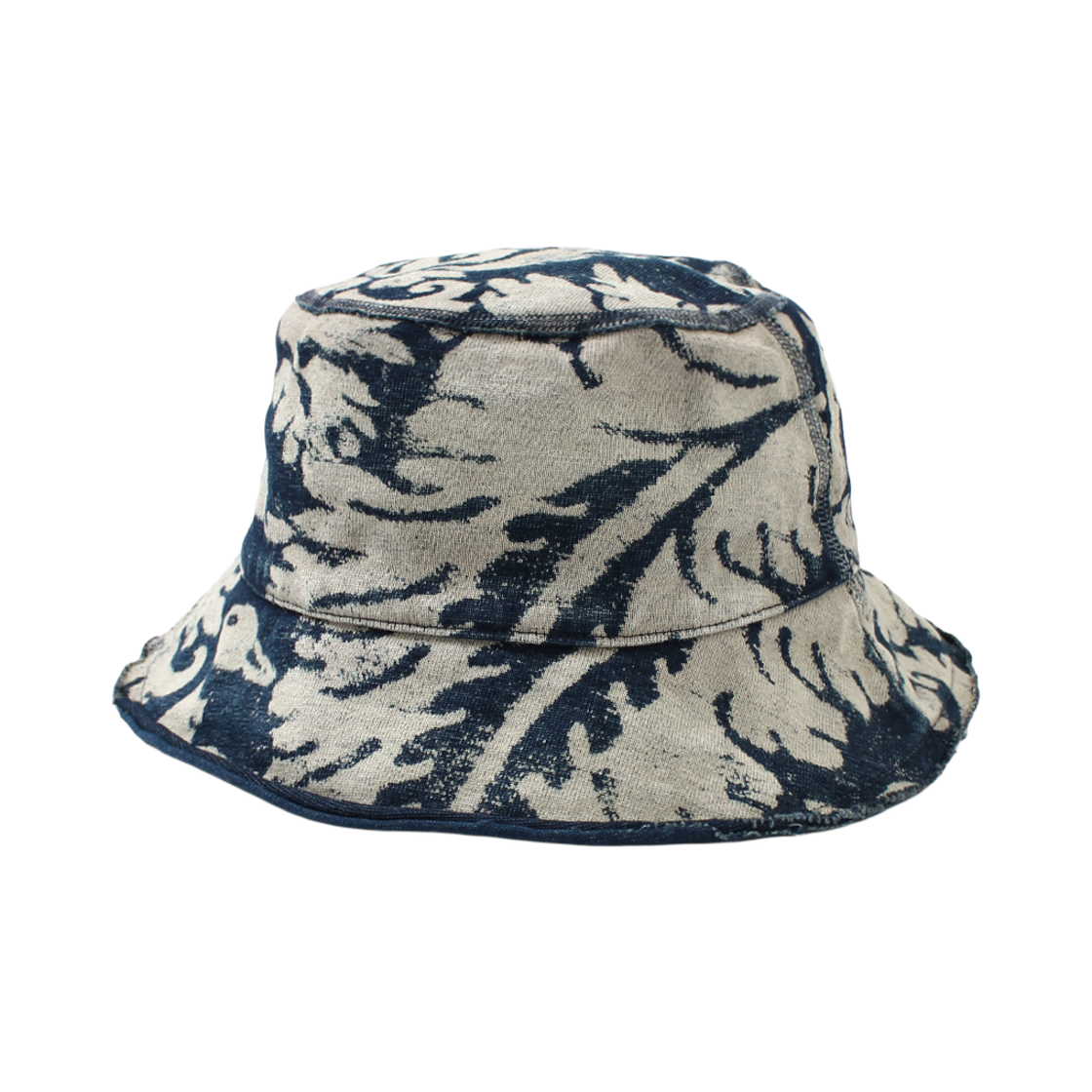 K2604XH520 Kapital IDG Densely Woven Jersey Damask Discharge Print Bucket Hat Short Brim Indigo