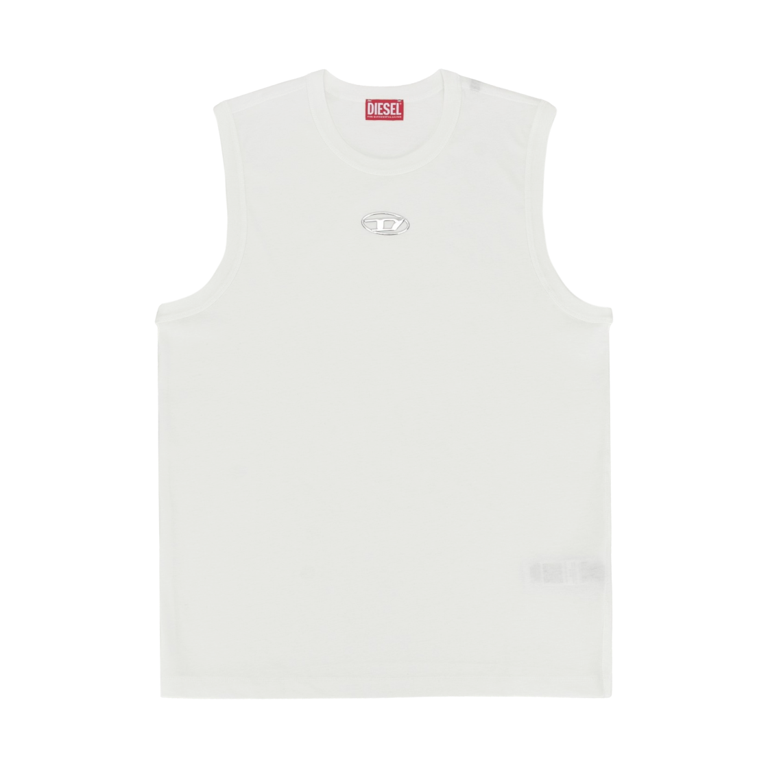 디젤 메탈릭 오발 D 코튼 탑 슬리브리스 화이트(Diesel Sleeveless Cotton Top with Metallic Oval D White)