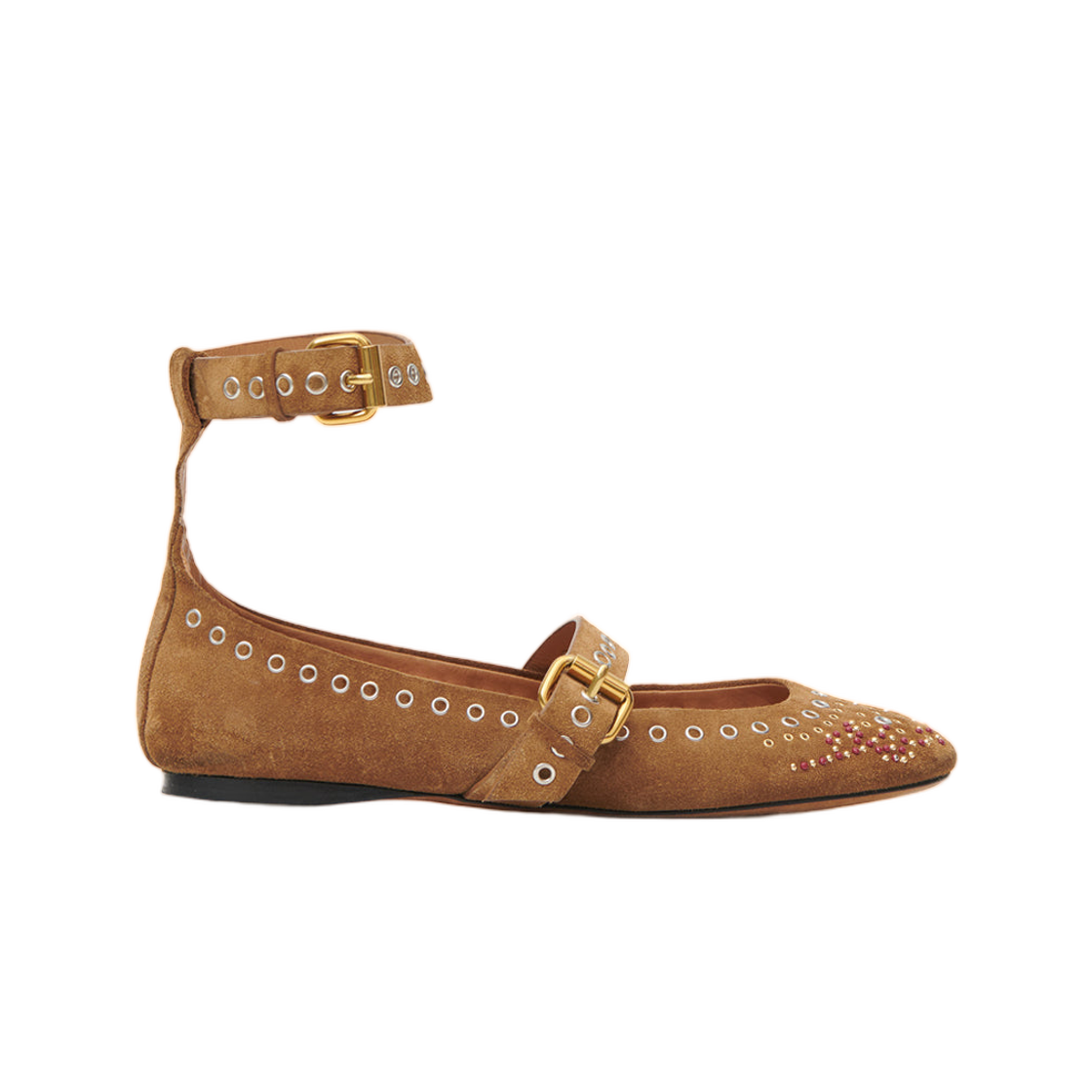 BN0037FA-D3A39S-50CO (W) Isabel Marant Ylza Ballerinas Studded Suede Ballet Flats Cognac - 26FW