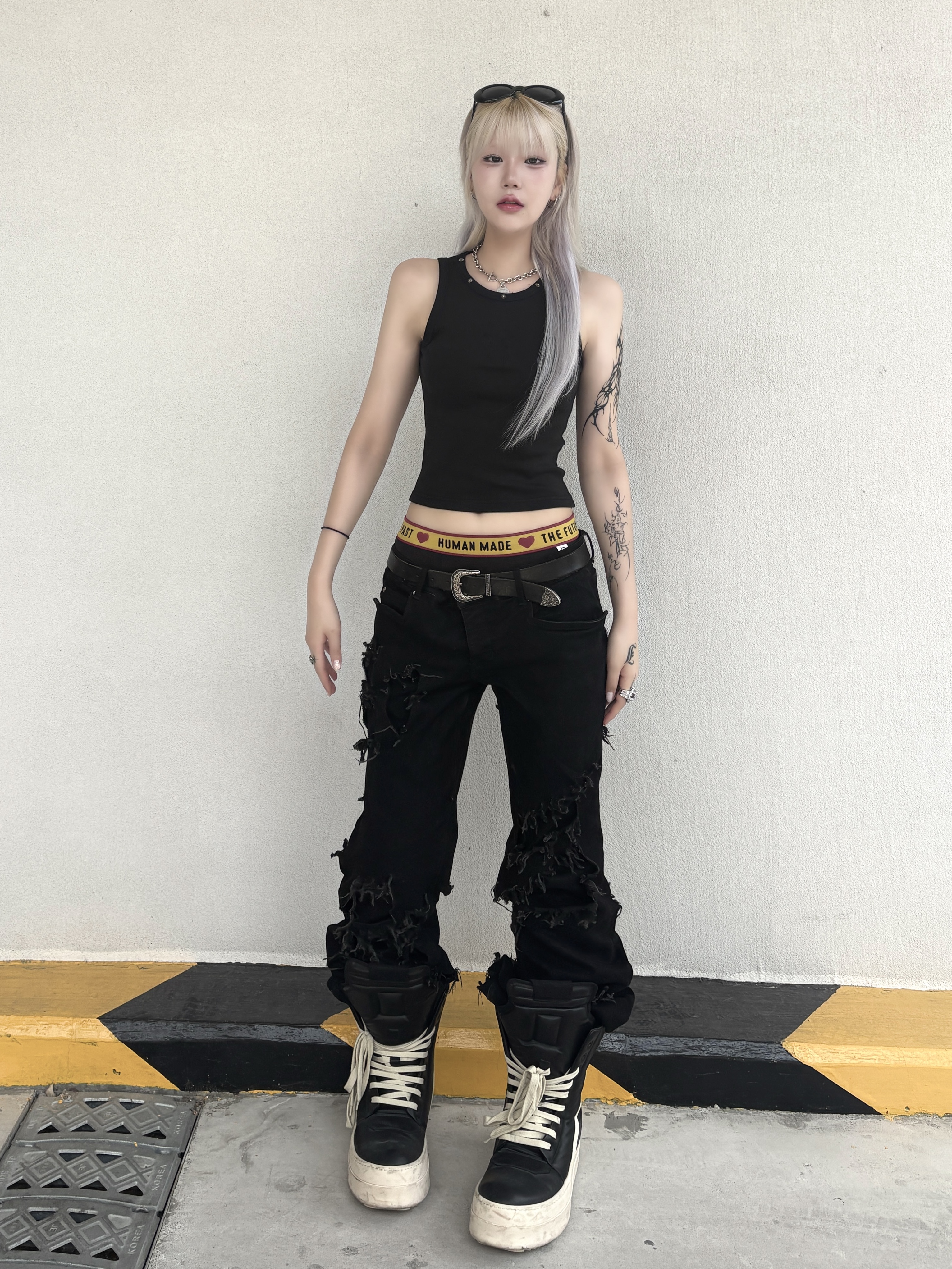 Rick Owens Mega Bumper Geobasket Black Milk, Human made Boxer Brief Black 착용 스타일 - 2
