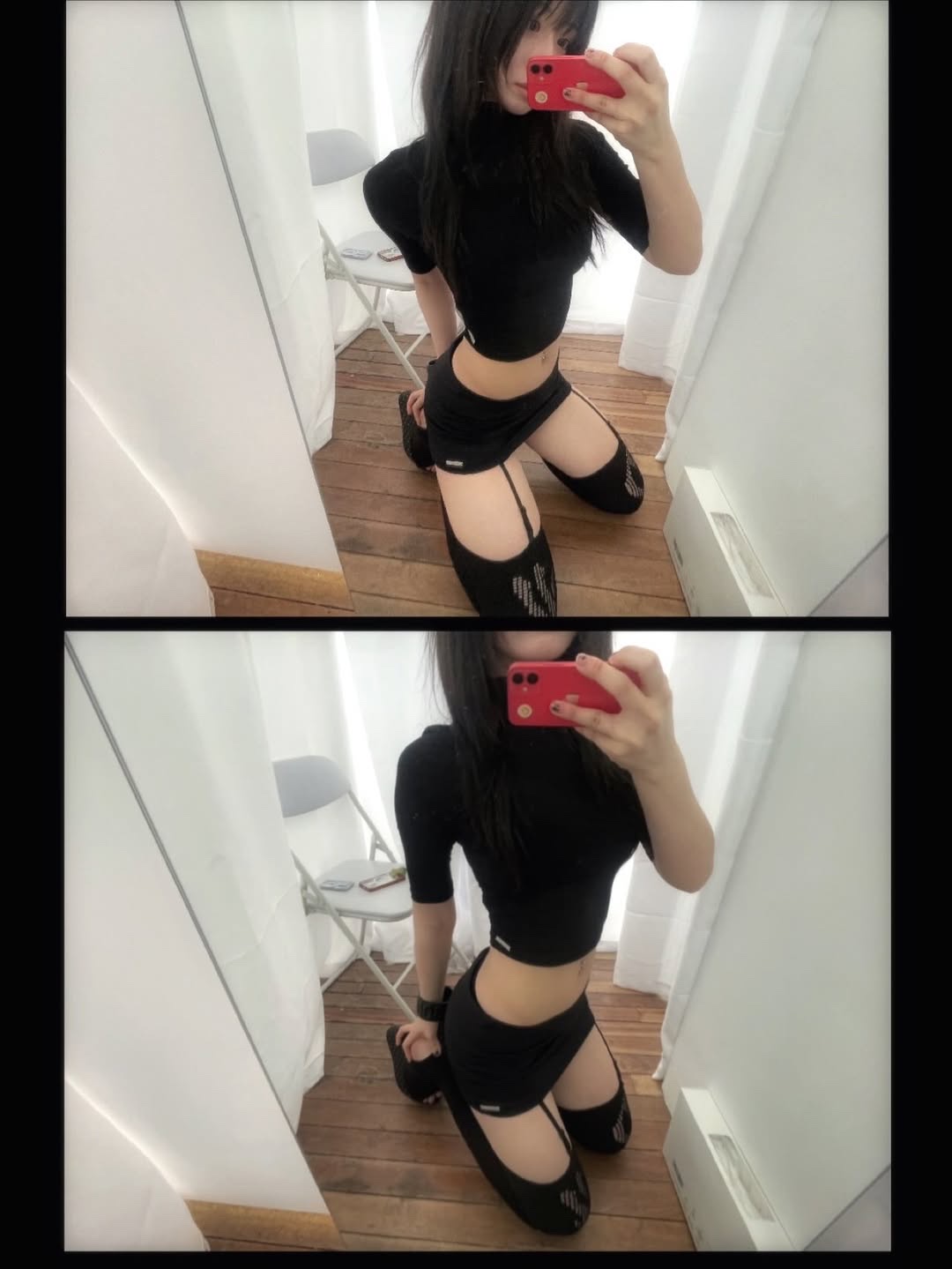 Bonnae essential mock neck top Black, Bonnae essential mock neck top Skin 착용 스타일