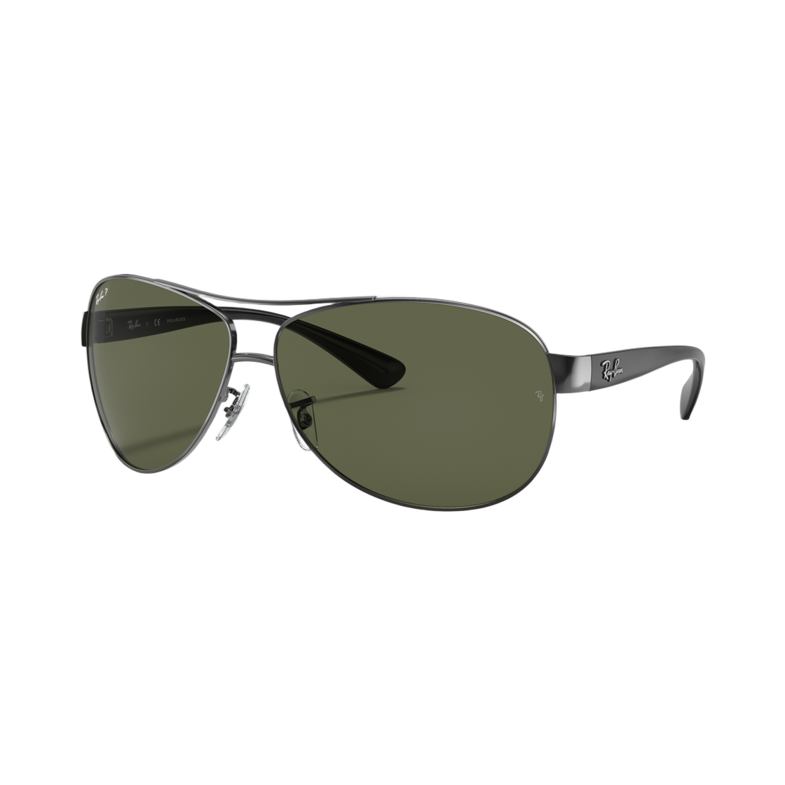RB3386-004/9A Ray-Ban RB3386 Polished Gunmetal Frame G-15 Green Polarized Lense Adjustable Nosepads