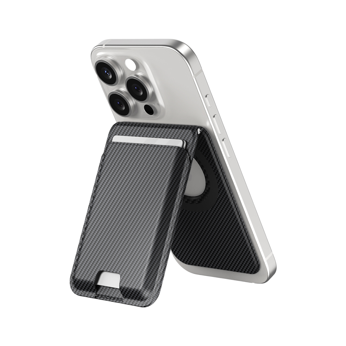 신지모루 3장수납 맥세이프 가죽 카드지갑 비카 스탠드 거치형 카본블랙(SINJIMORU 3-Card Storage MagSafe Leather Card Wallet Vica Stand Type Carbon Black)