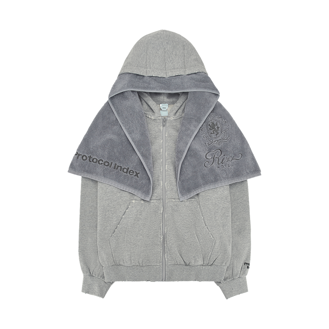 프로토콜 인덱스 테리 타월 집 후드 멜란지 그레이(Protocol Index Terry Towel Zip Hoodie Melange Grey)