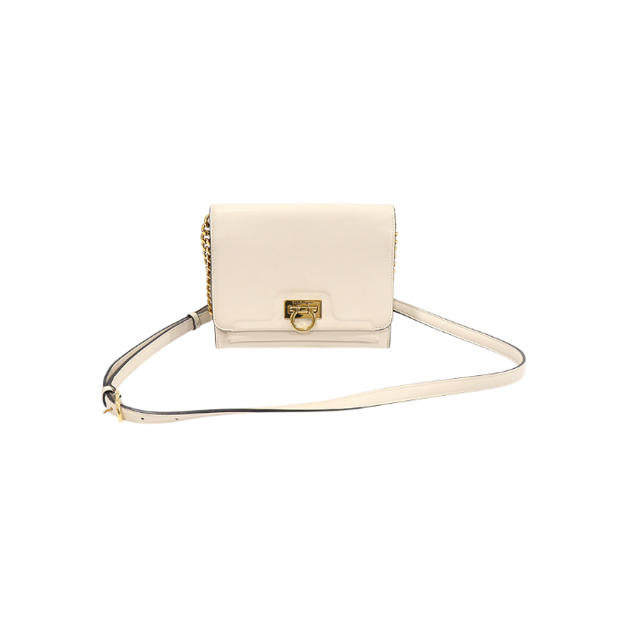 ITBCT3BEMN8K Ferragamo 21 I163 Ivory Tripolio Small Flap Chain Crossbody Bag