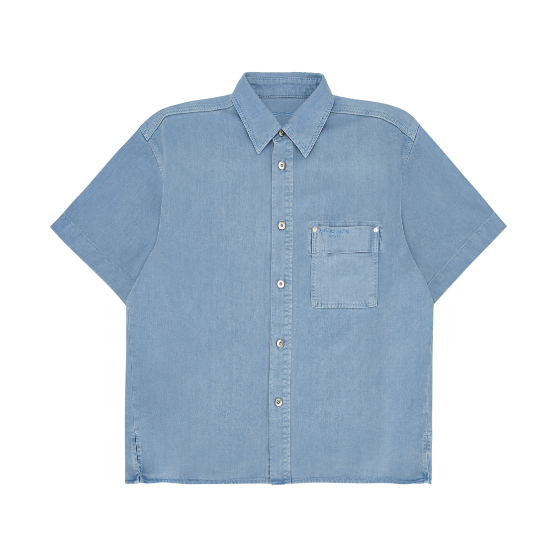 우영미 백 로고 숏슬리브 셔츠 블루 데님 - 26SS(Wooyoungmi Back Logo Short Sleeve Shirt Blue Denim - 26SS) - 2