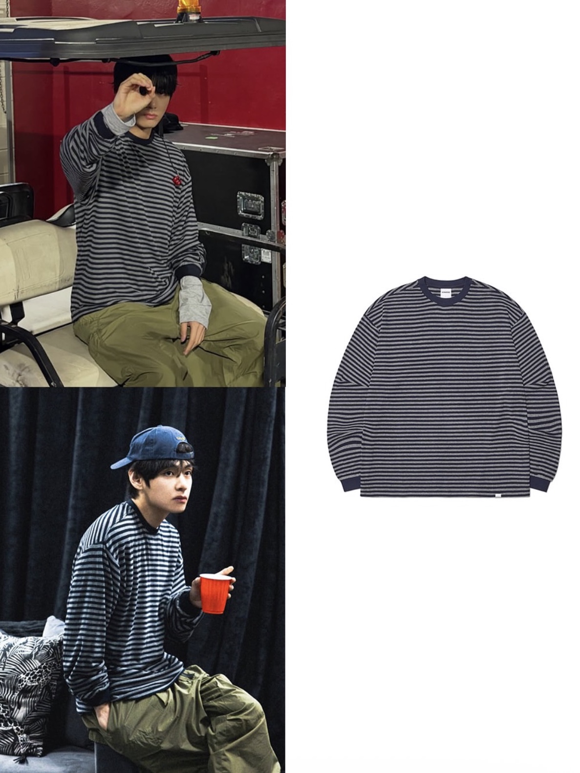 NOMANUAL NM Border Long Sleeve Tee Dark Navy 착용 스타일