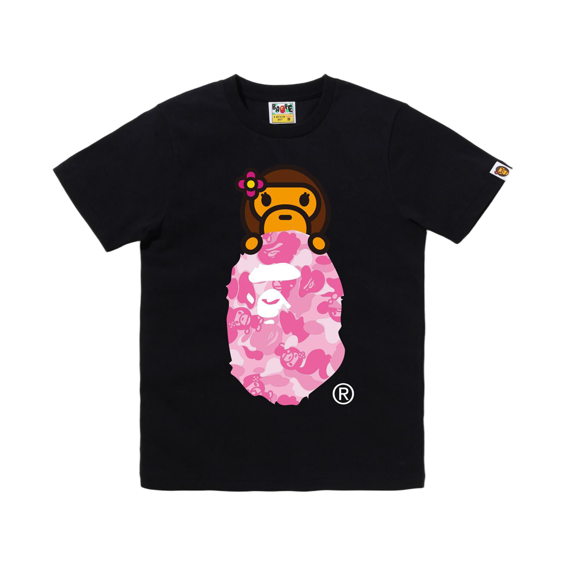 (W) 베이프 ABC 리사 카모 리사 온 에이프 헤드 티셔츠 블랙 핑크((W) BAPE ABC Lisa Camo Lisa On Ape Head T-Shirt Black Pink)