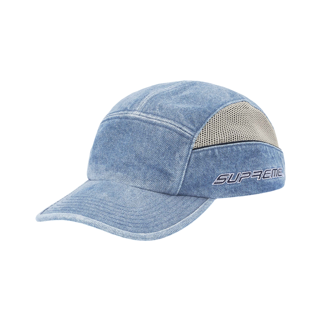 슈프림 사이드 메쉬 파이핑 캠프캡 데님 - 26SS(Supreme Side Mesh Piping Camp Cap Denim - 26SS)