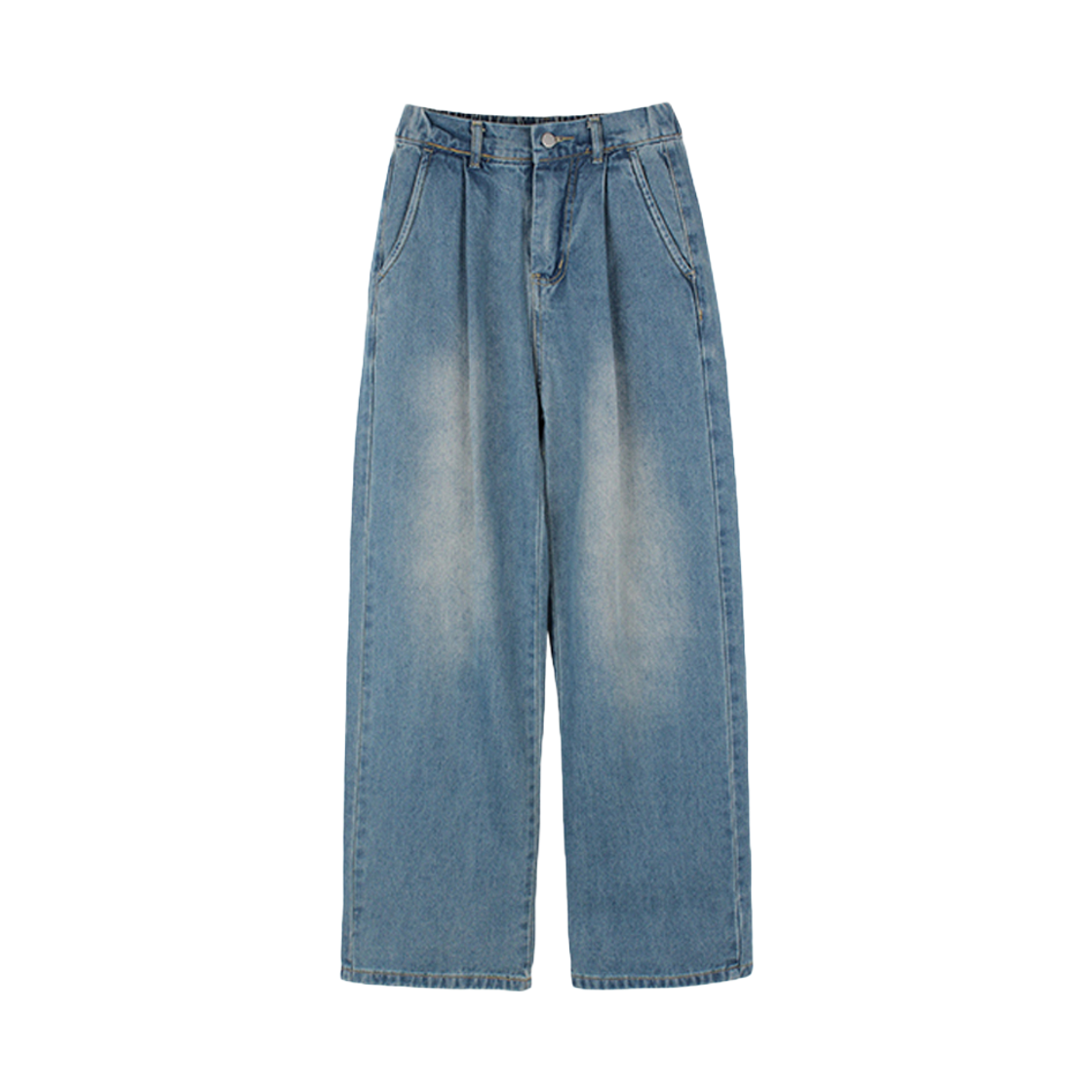 지크립 핀턱 스트레이트 와이드 데님 팬츠 중청(GCLIP Pleated Straight Wide Denim Pants Medium Blue) - 1