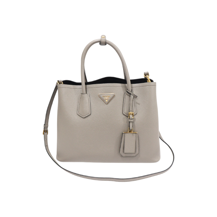 ITENCWJBHBWL Prada 1BG775 Gray Saffiano Leather Double Medium 2-Way Bag
