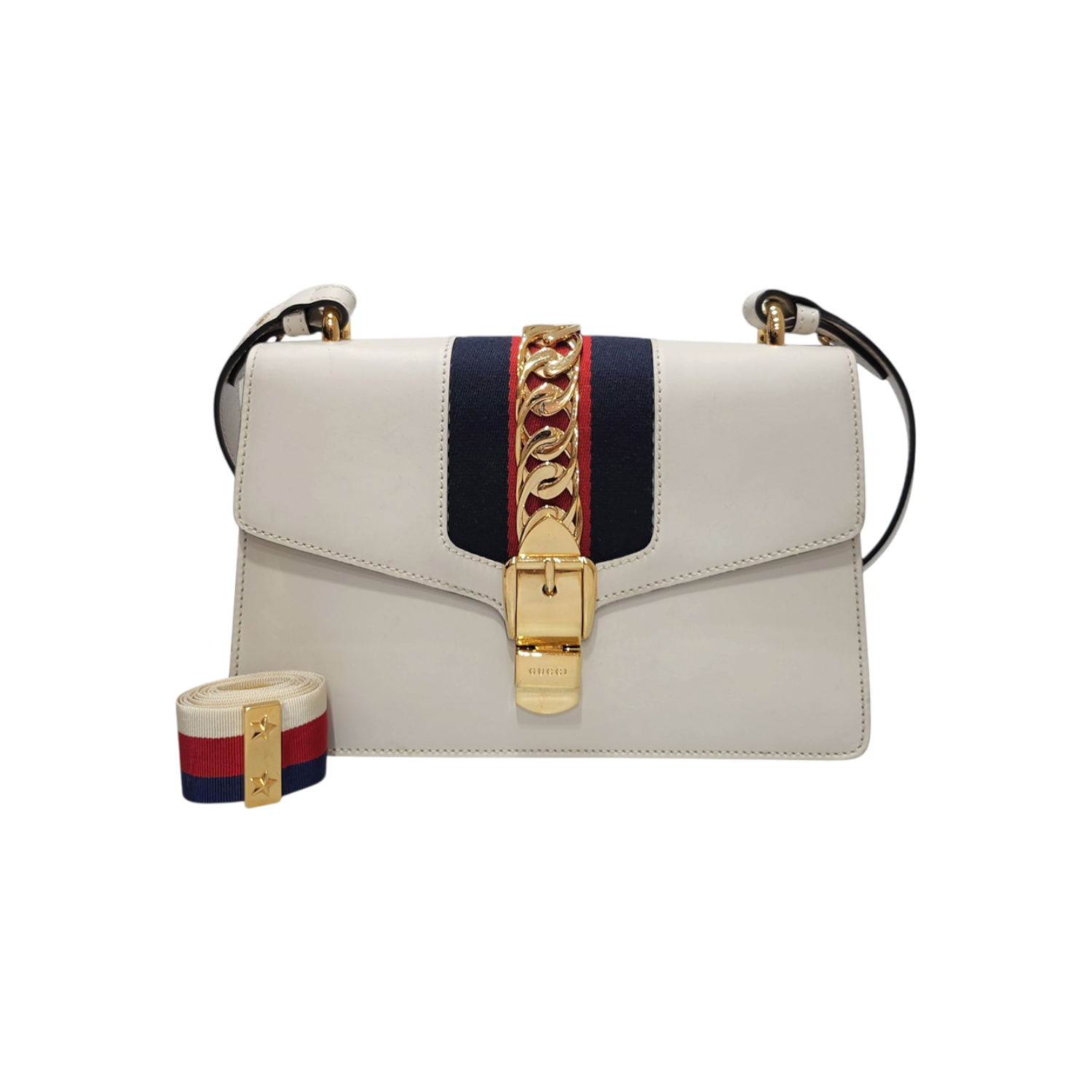 구찌 421882 실비 화이트 레더 스몰 숄더백+스트랩(Gucci 421882 Sylvie White Leather Small Shoulder Bag Strap) - 1