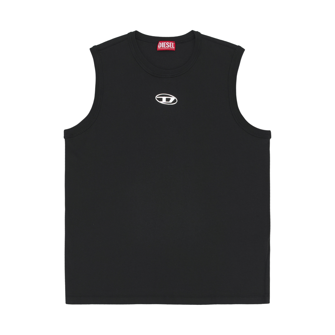 디젤 메탈릭 오발 D 코튼 탑 슬리브리스 블랙(Diesel Sleeveless Cotton Top with Metallic Oval D Black)