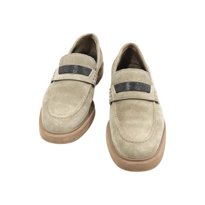 ITBTINEMOCVC Brunello Cucinelli Beige Suede Monili Penny Loafers