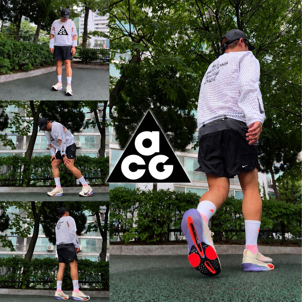 Nike ACG Radical Airflow NXT White Anthracite - Asia, Nike ACG Second Sunrise Dri-Fit ADV 5 Inch Brief Lined Shorts Black Anthracite - Asia 착용 스타일