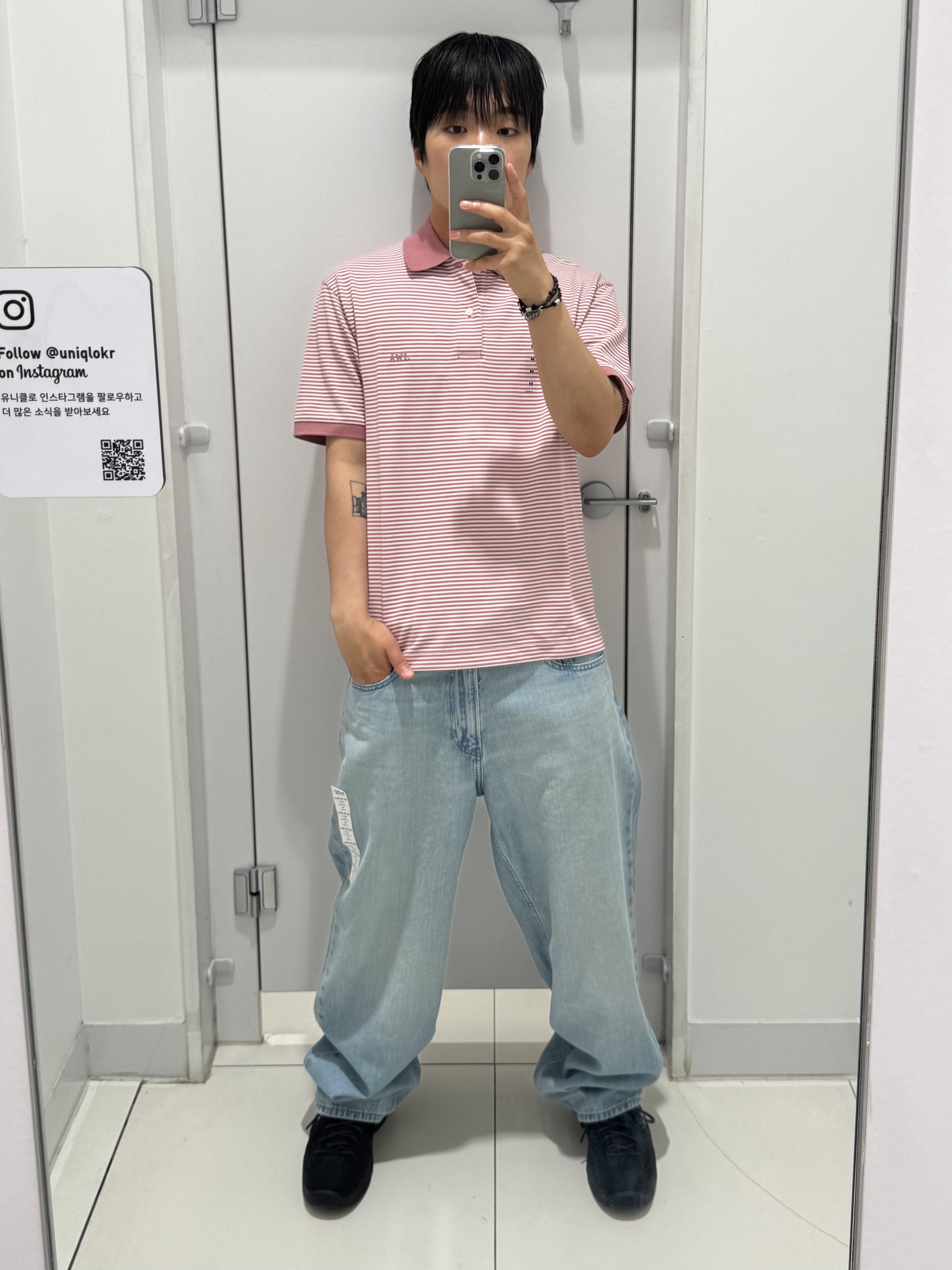 Uniqlo x JW Anderson Dry Pique Polo Shirt Black, Nike x Stussy Air Penny II Black 착용 스타일 - 2
