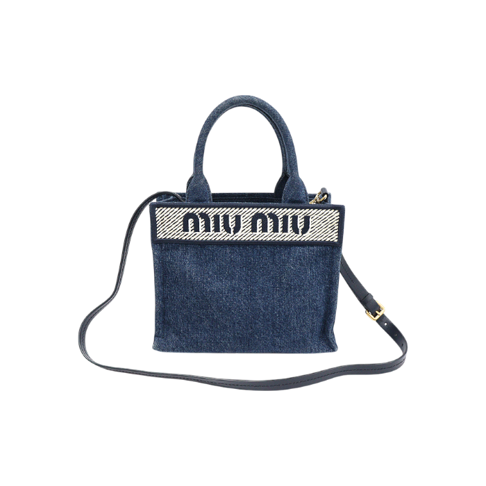 ITEPS9LB84T5 Miu Miu Denim Logo Mini Tote Bag 2-Way