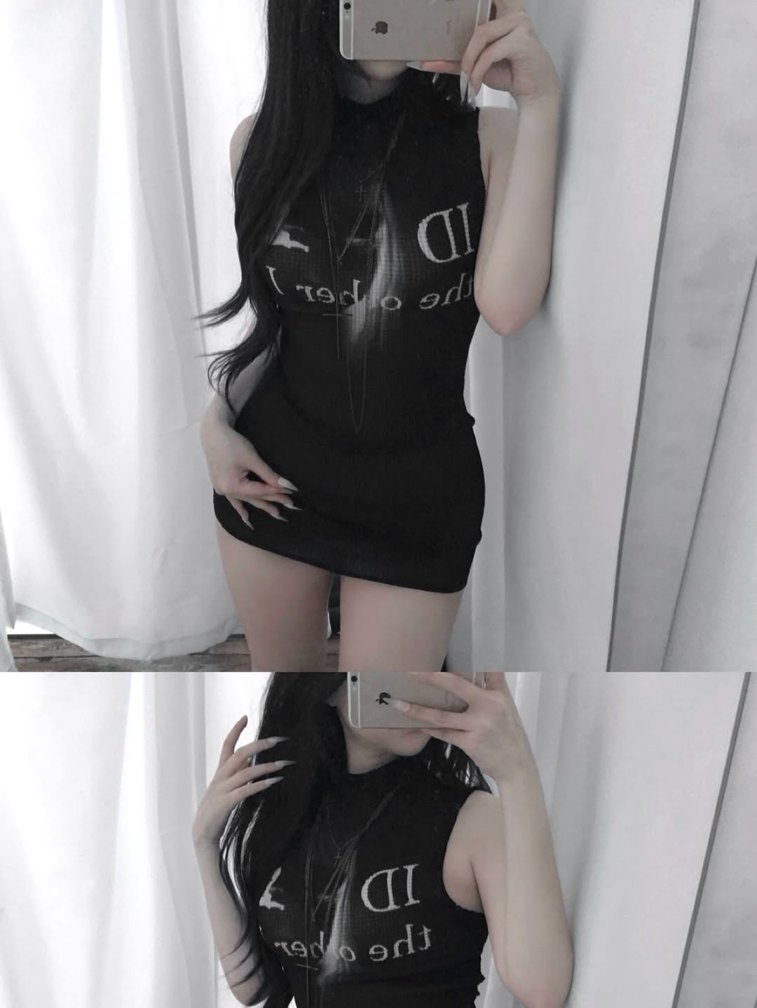 Bonnae pleated mini dress Ivory, Bonnae pleated mini dress Black 착용 스타일