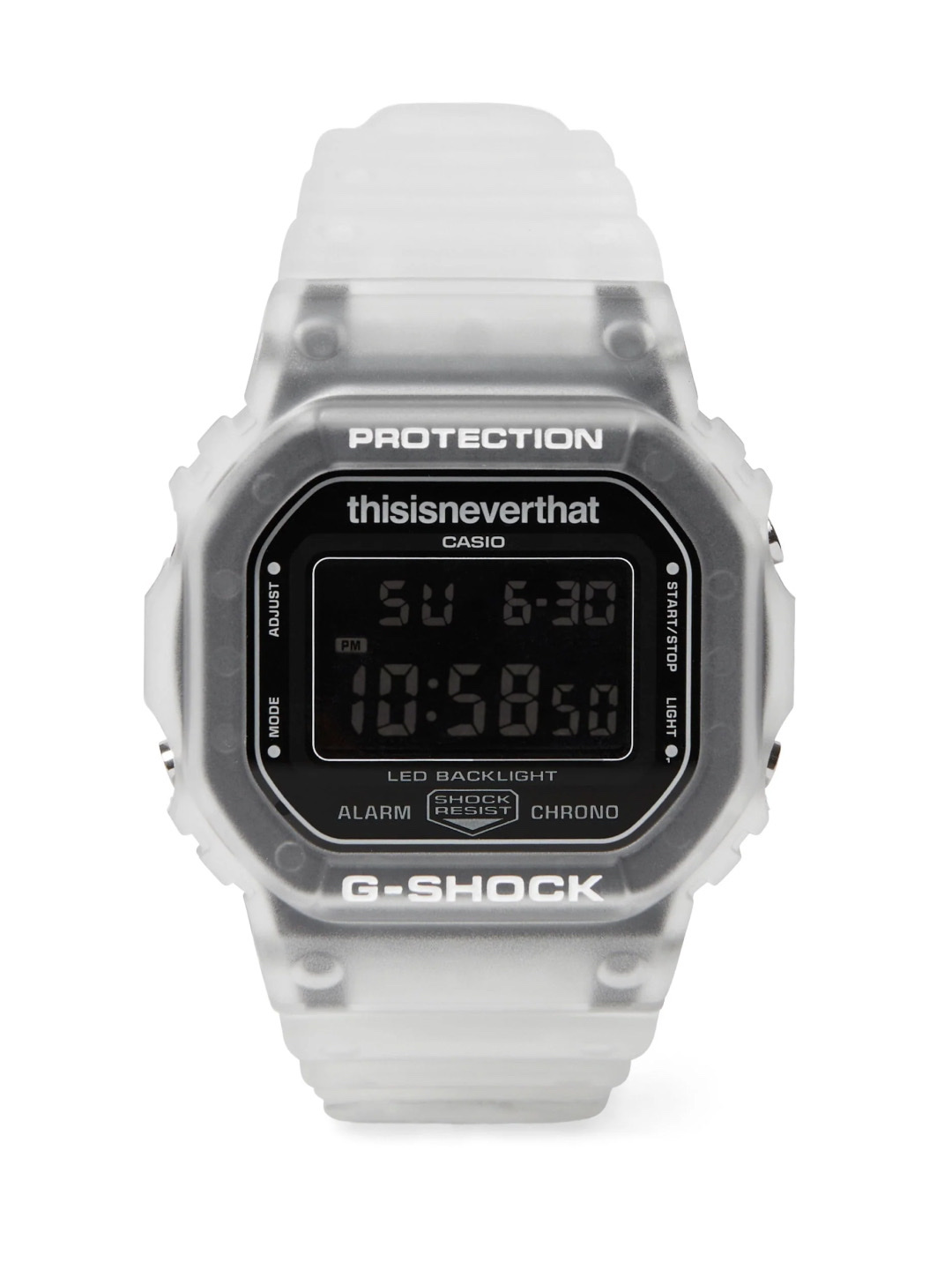 Casio G-Shock x Thisisneverthat DW-5600TNT-7 Transparent, Casio G-Shock x Thisisneverthat DW-5600TNT-7 Transparent (Special Package Heather Grey Ver.) 착용 스타일 - 2