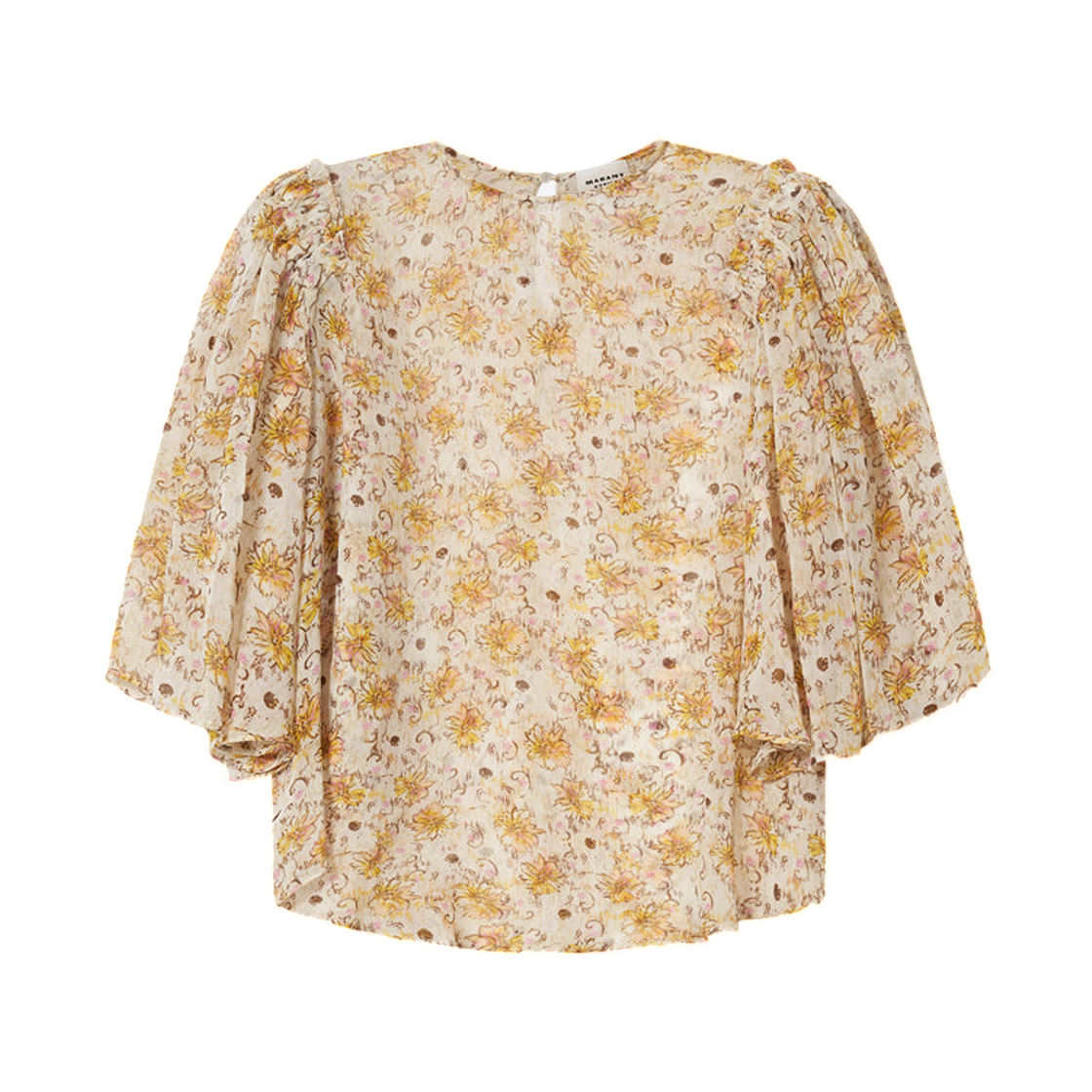 HT0961FA-D3J01E-LWEC (W) Isabel Marant Floma Printed Chiffon Blouse Top Light Yellow Ecru - 26FW