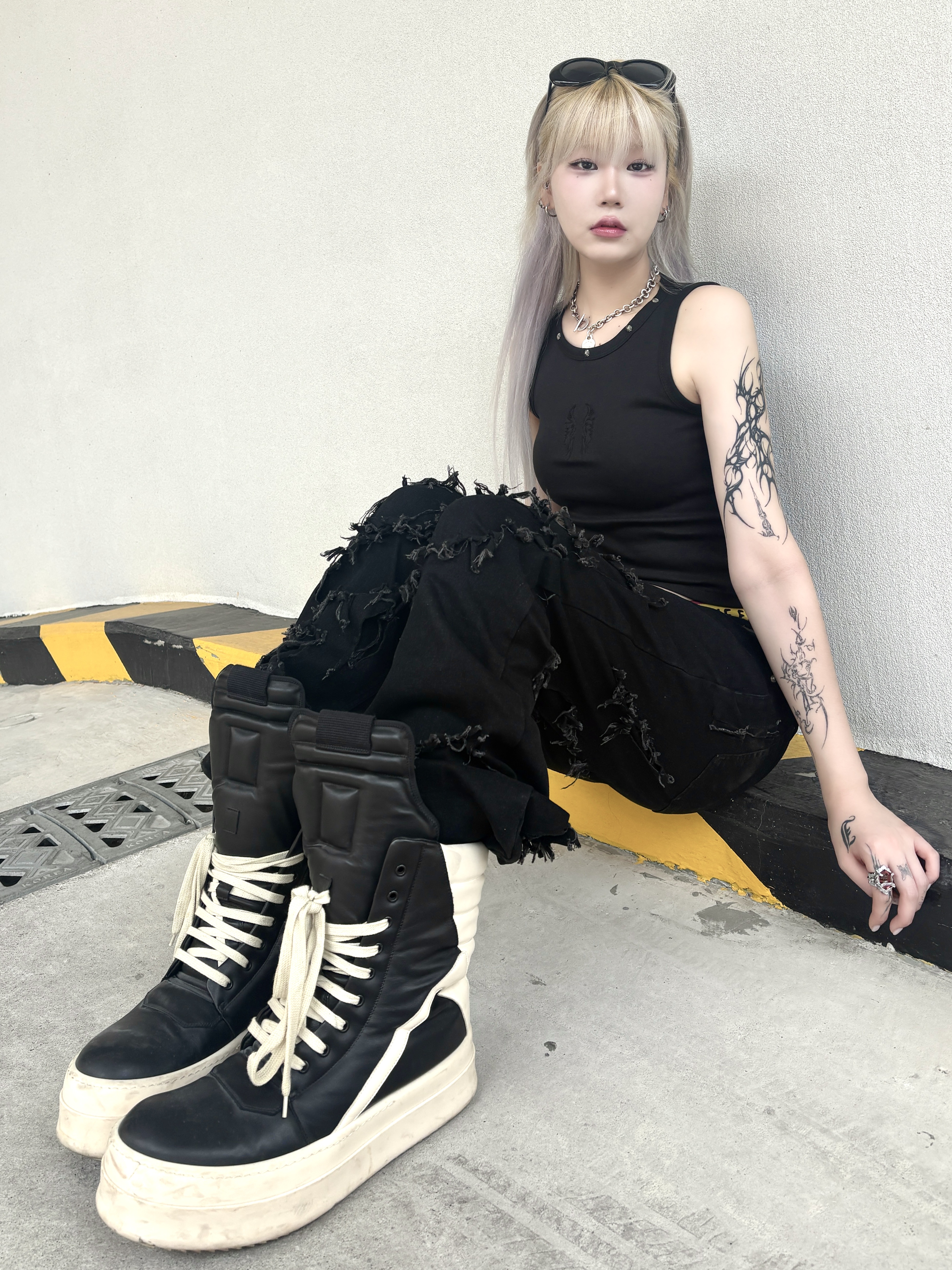 Rick Owens Mega Bumper Geobasket Black Milk, Human made Boxer Brief Black 착용 스타일 - 1