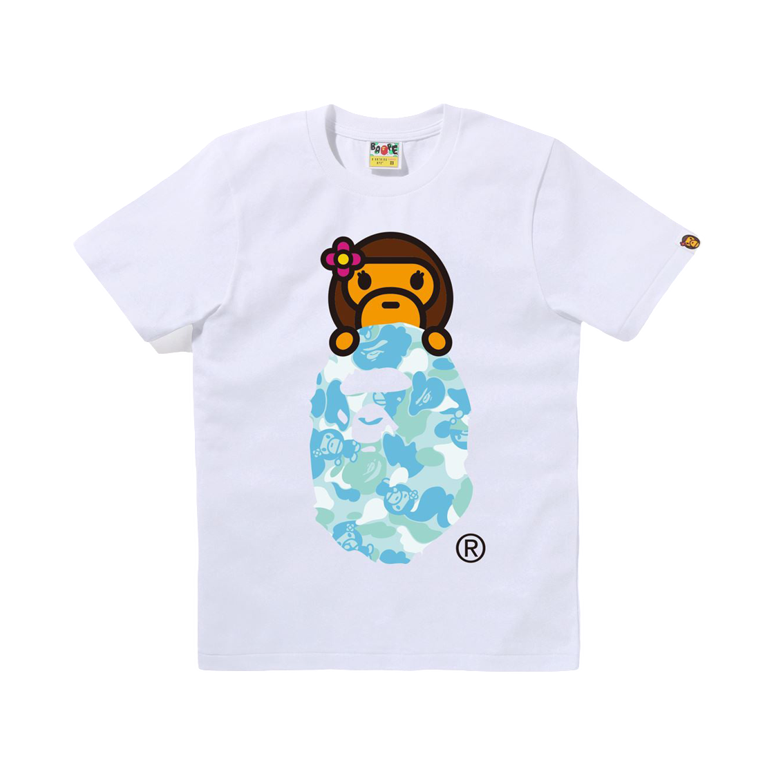 (W) 베이프 ABC 리사 카모 리사 온 에이프 헤드 티셔츠 화이트 삭스((W) BAPE ABC Lisa Camo Lisa On Ape Head T-Shirt White Sax) - 1