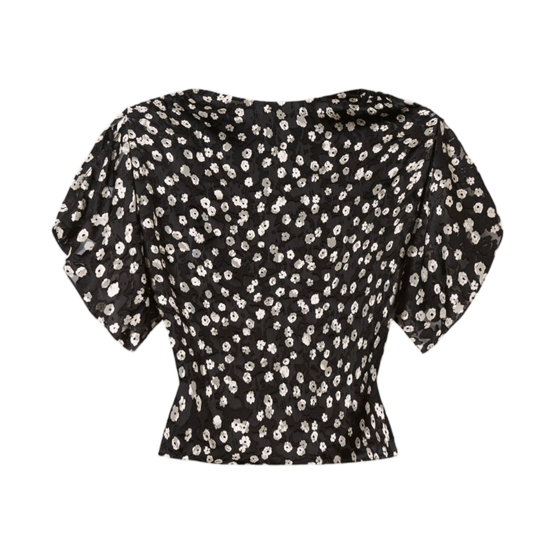 HT0962FA-D3J14I-BKEC (W) Isabel Marant Hervane Printed Devore Silk Top Black Ecru - 26FW