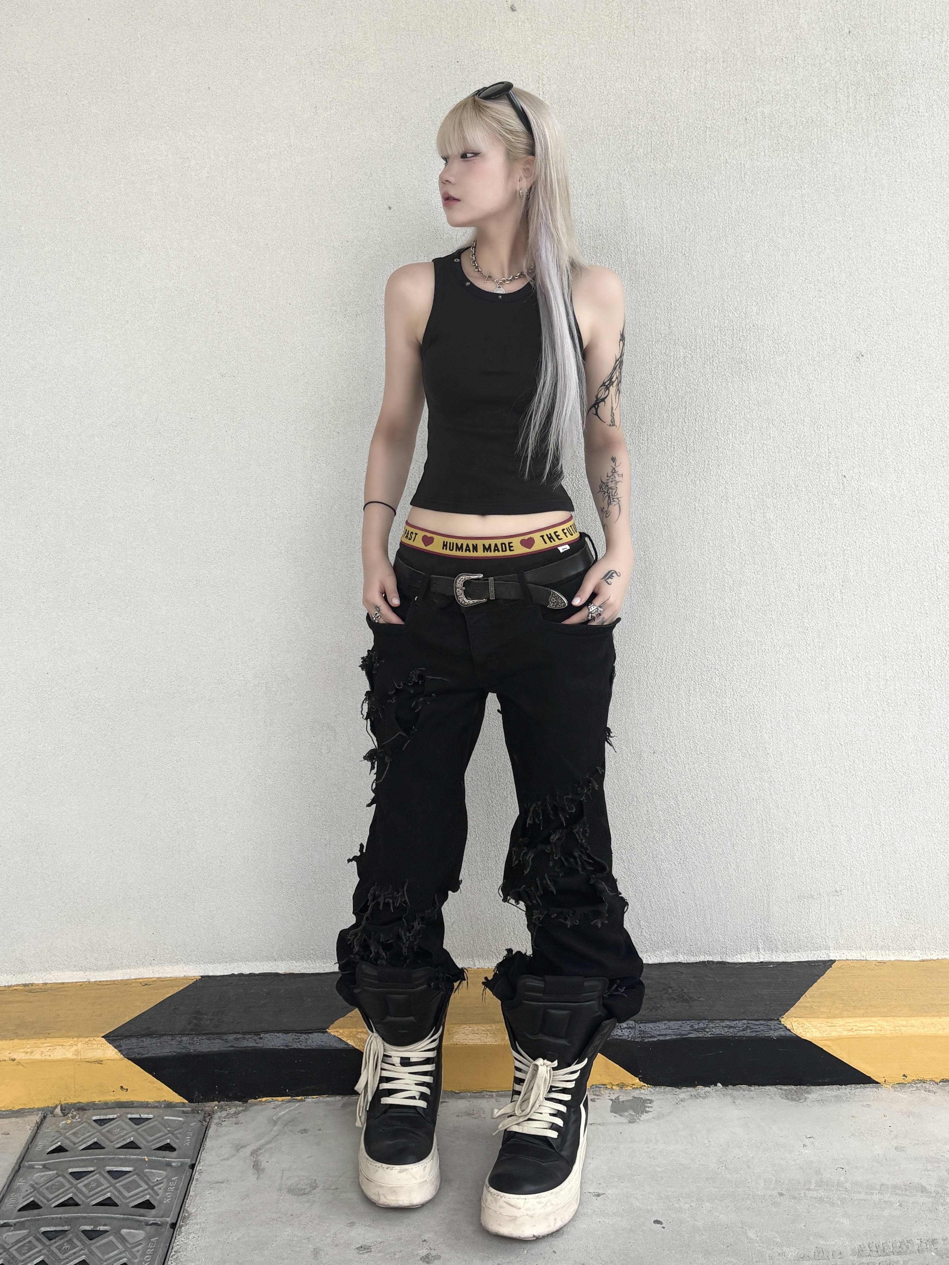 Rick Owens Mega Bumper Geobasket Black Milk, Human made Boxer Brief Black 착용 스타일 - 4