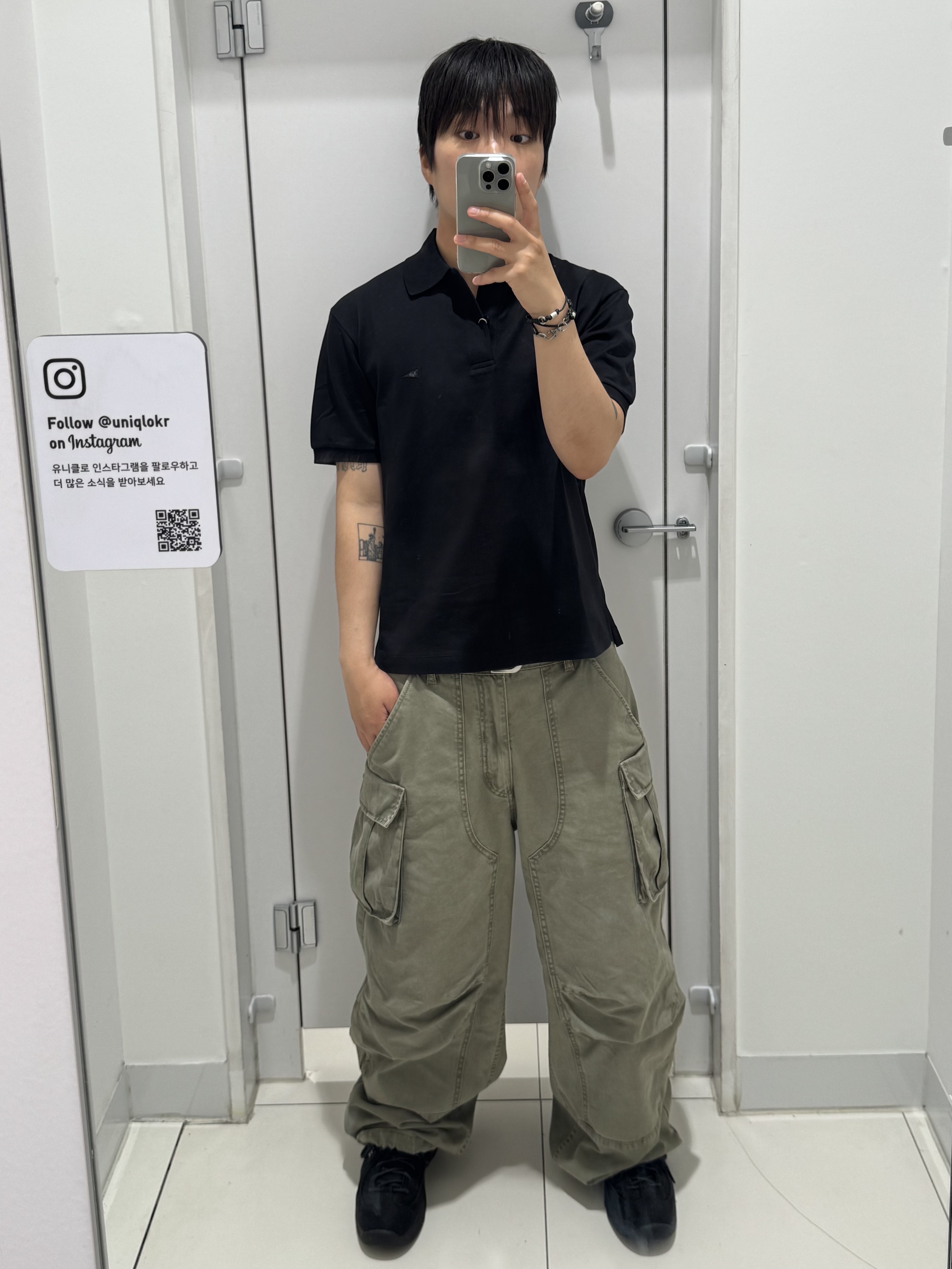 Uniqlo x JW Anderson Dry Pique Polo Shirt Black, Nike x Stussy Air Penny II Black 착용 스타일 - 1
