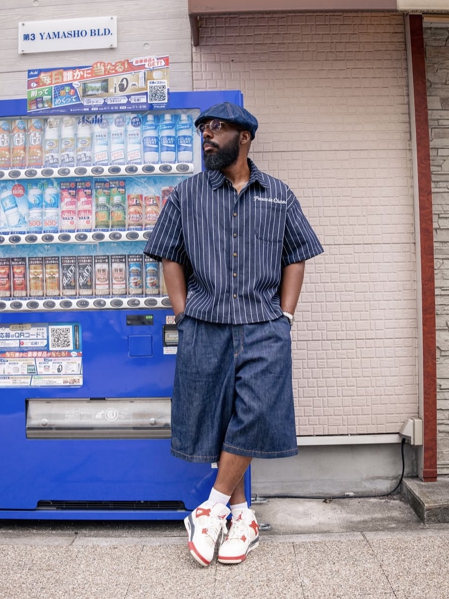 Levi's x Jordan Baggy Shorts Indigo, Jordan 4 x Nigel Sylvester Retro OG Brick After Brick 착용 스타일 - 2