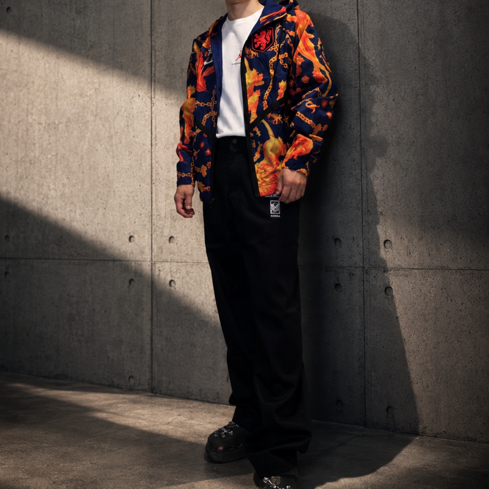 Nike x Peaceminusone Korea Chino Pants Black (IM3222-010), Nike x Patta Netherlands Anthem Jacket Deep Royal Blue White (IH1617-455) 착용 스타일 - 2