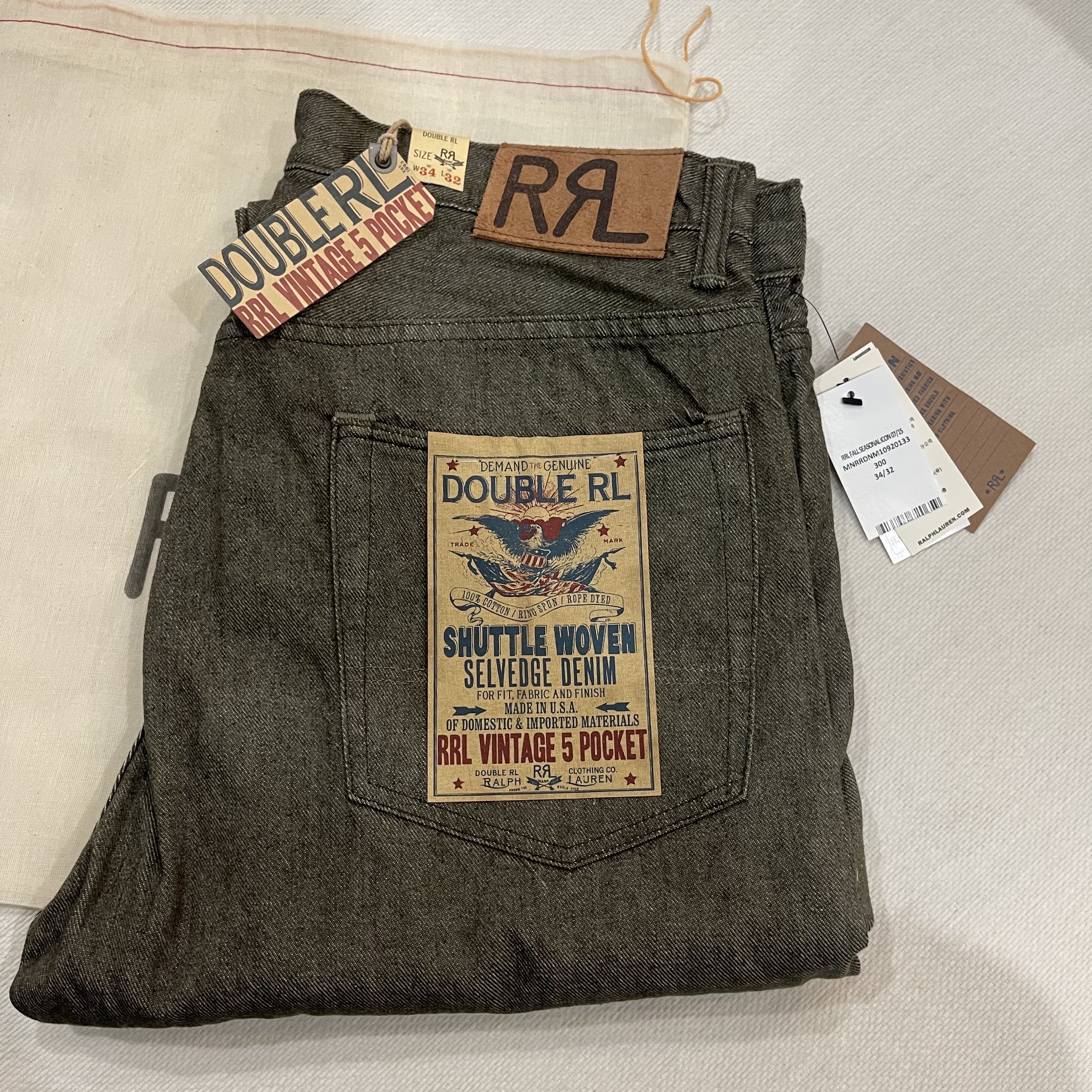 Double RL Vintage 5 Pocket Olive Selvedge Jeans Olive Rinse 착용 스타일