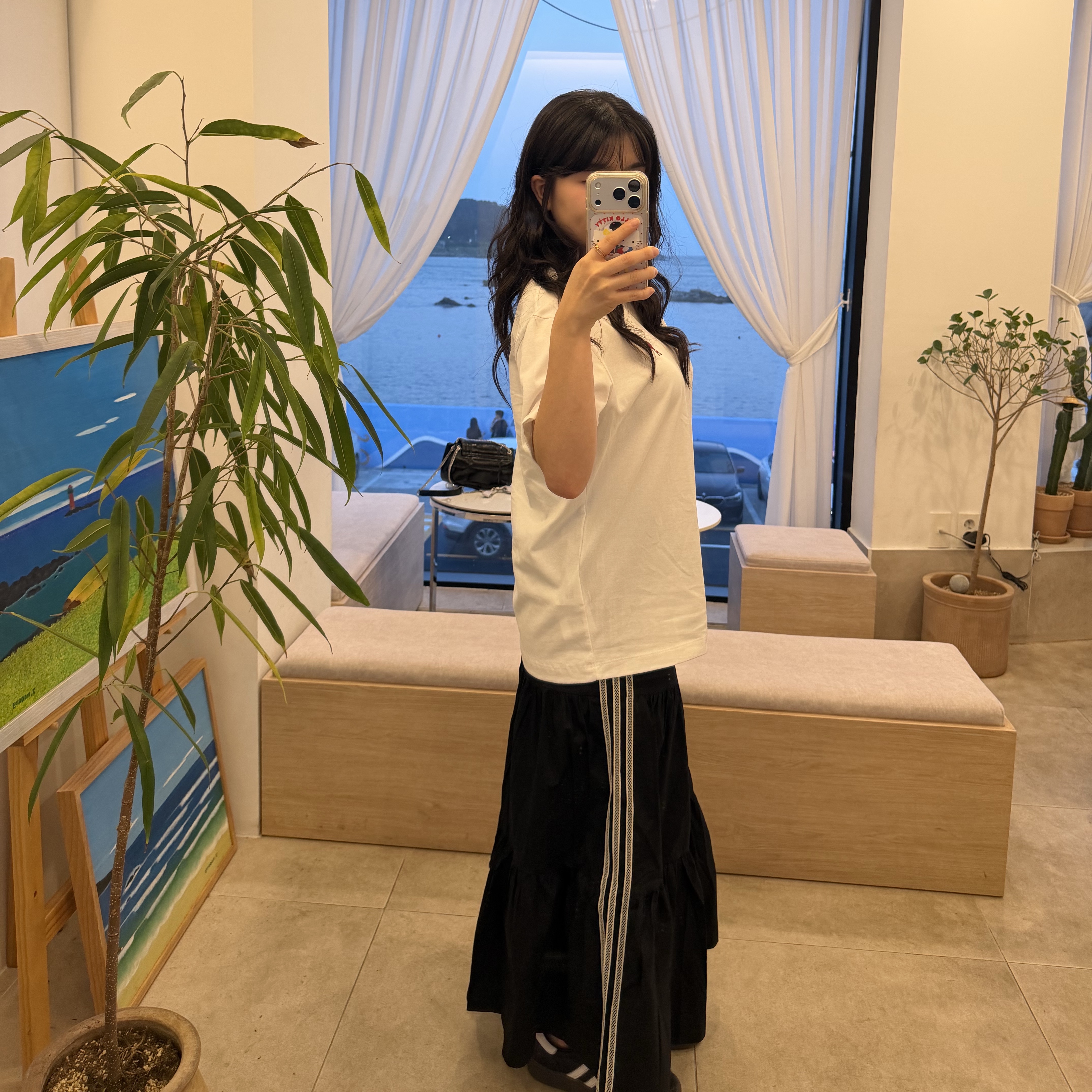 (W) Adidas Originals Summer Glow Skirt Black - KR Sizing, AMI de Coeur T-Shirt White 착용 스타일 - 2
