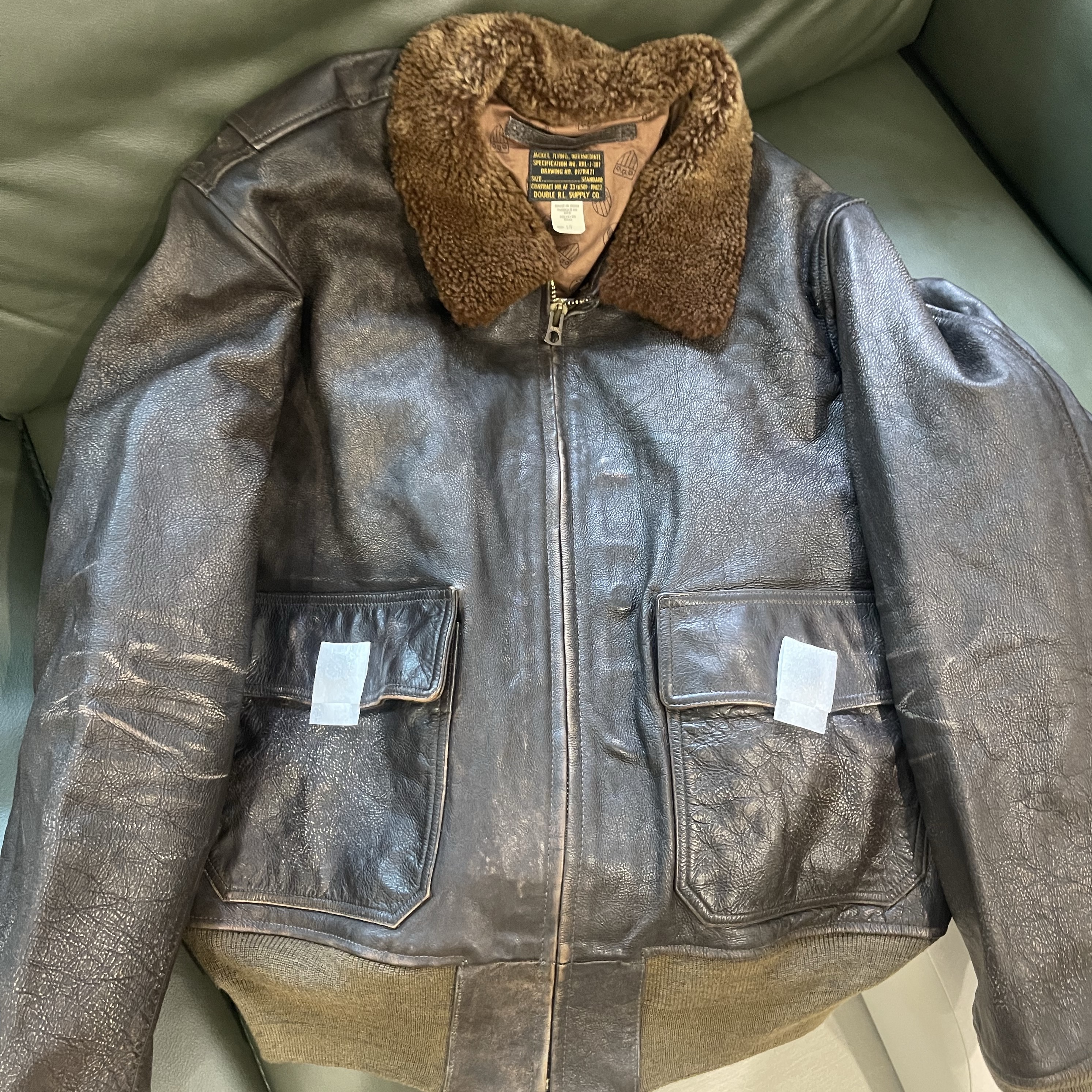 Double RL Shearling Collar Leather Flight Jacket Vintage Brown 착용 스타일 - 1