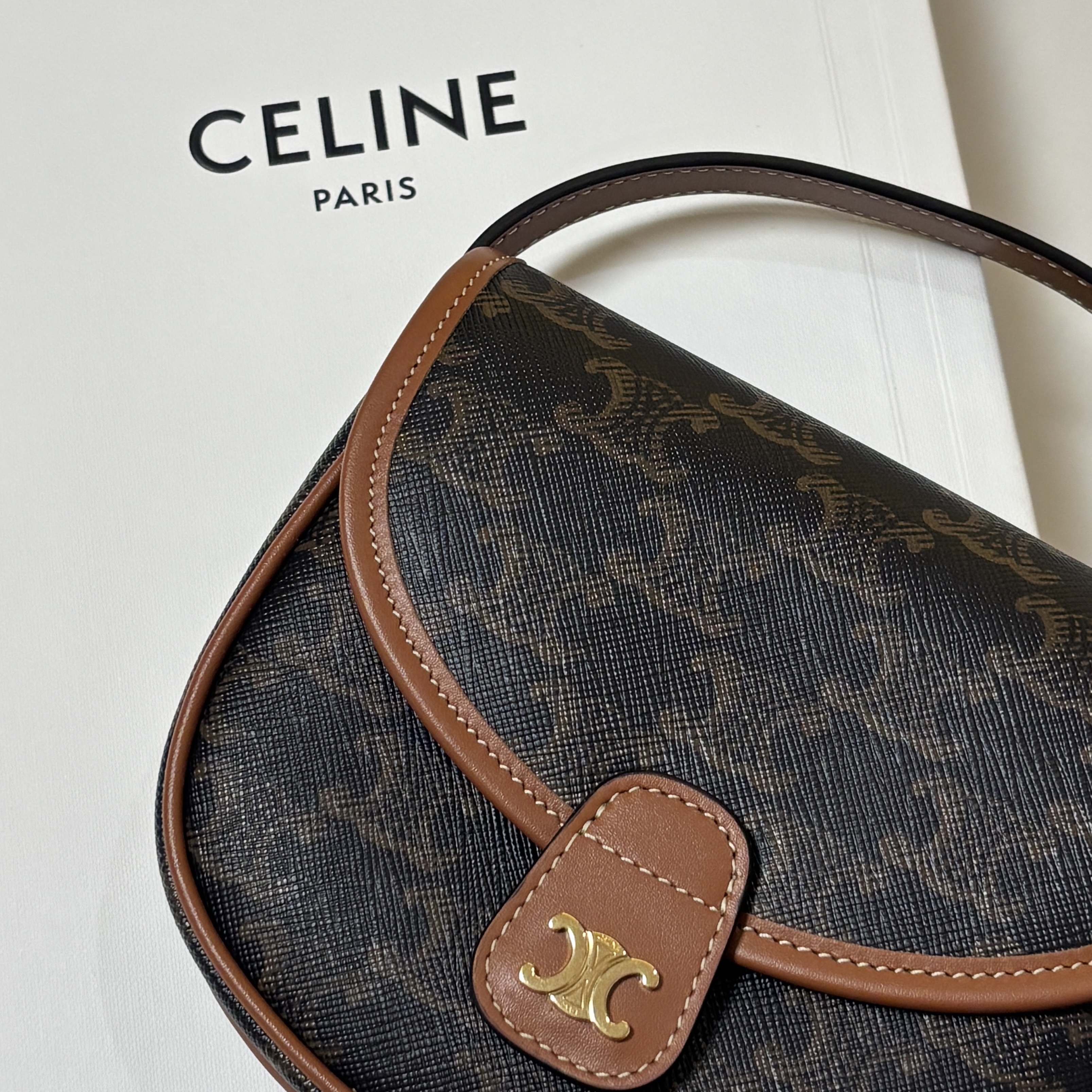 Celine Mini Besace in Triomphe Canvas and Calfskin Tan 착용 스타일
