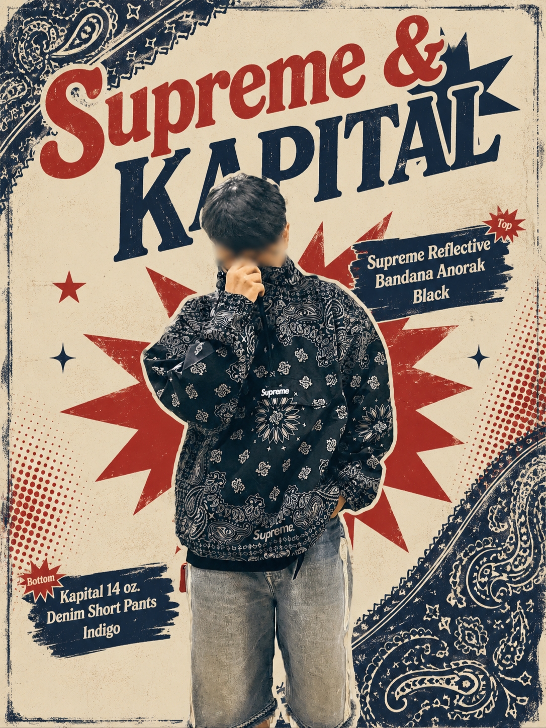 Supreme Reflective Bandana Anorak Black - 26SS, Kapital 14 oz. Denim 5P Bone Embroidery Short Pants Indigo (Processing) 착용 스타일
