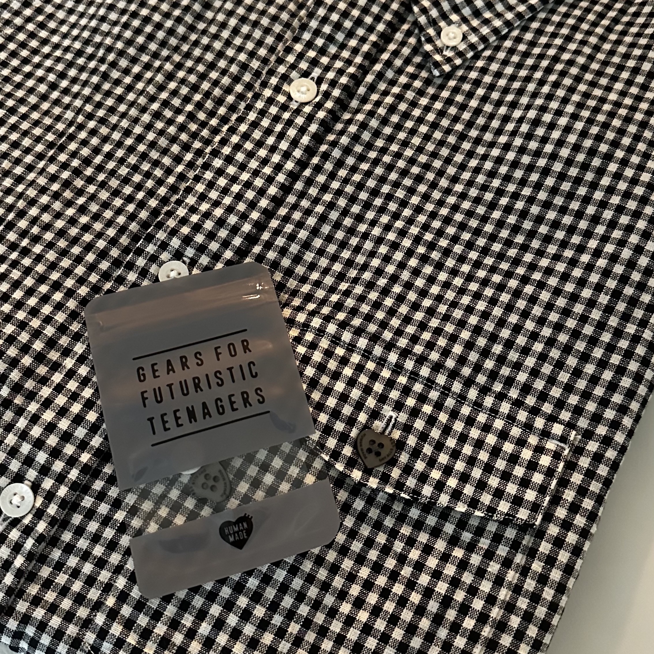 Human Made Check B.D S/S Shirt Black 착용 스타일 - 2