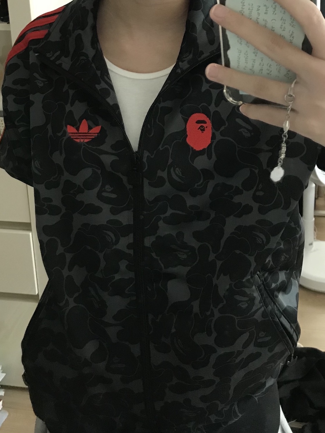 Adidas x BAPE Allover Print Track Top Black - US Sizing 착용 스타일
