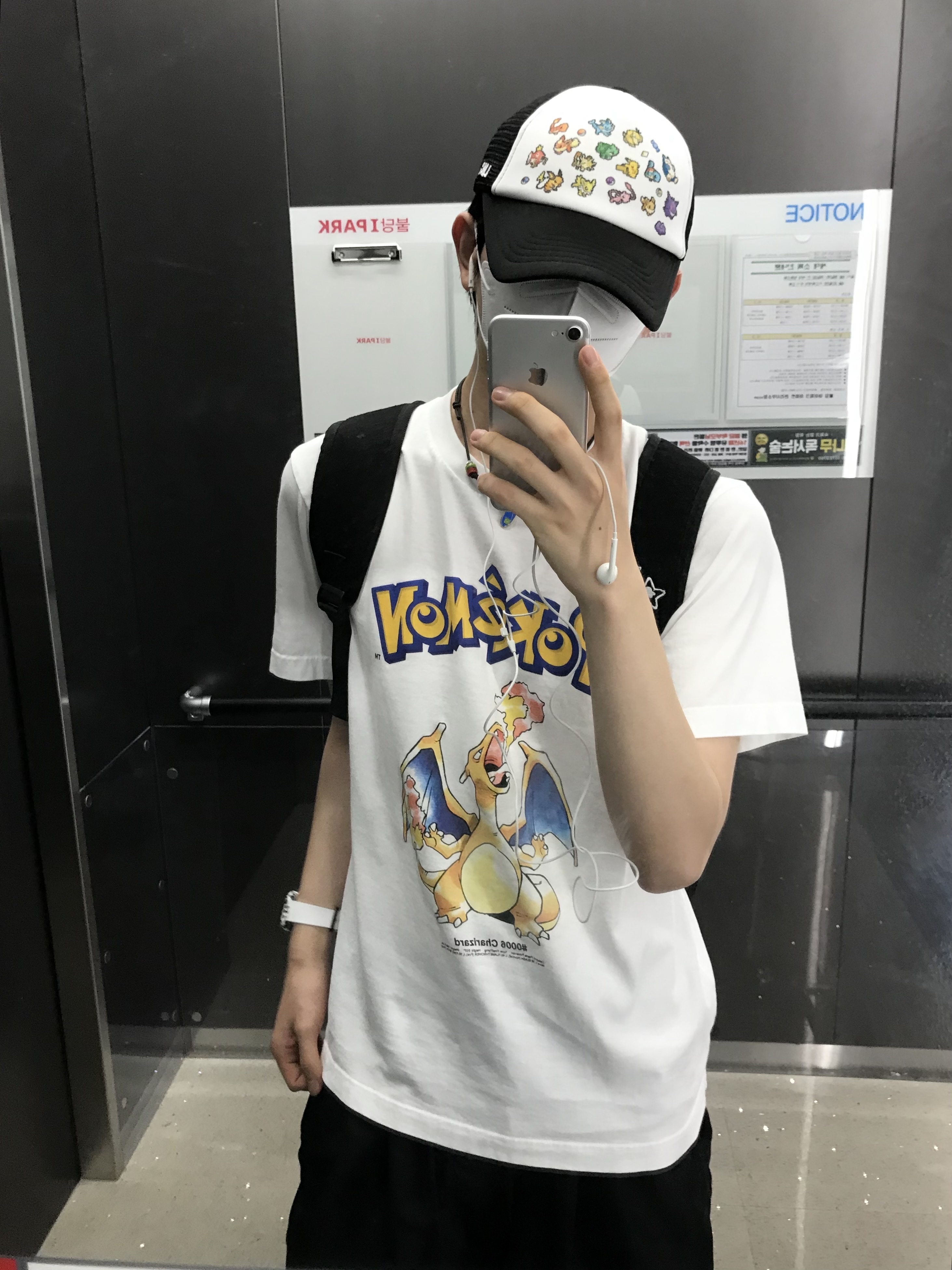 LMC x Pokemon Pixel Art Multi Trucker Cap Black, Uniqlo UT x Pokemon Graphic T-Shirt 1A White 착용 스타일