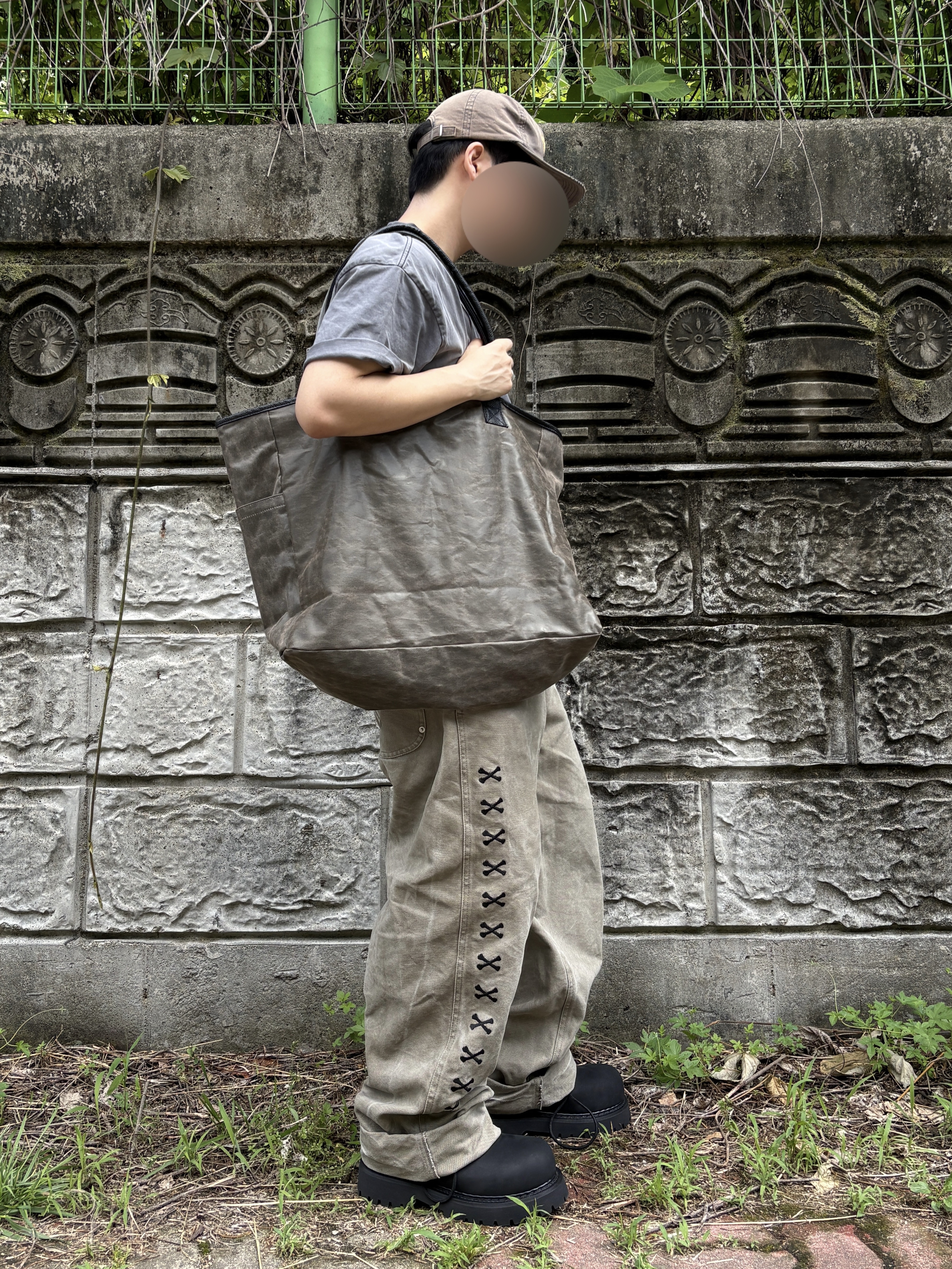 LOSTGARDEN Route Black, Aoiro Samurai Low-Key Cropped S/S T-Shirt Washed Grey 착용 스타일 - 2