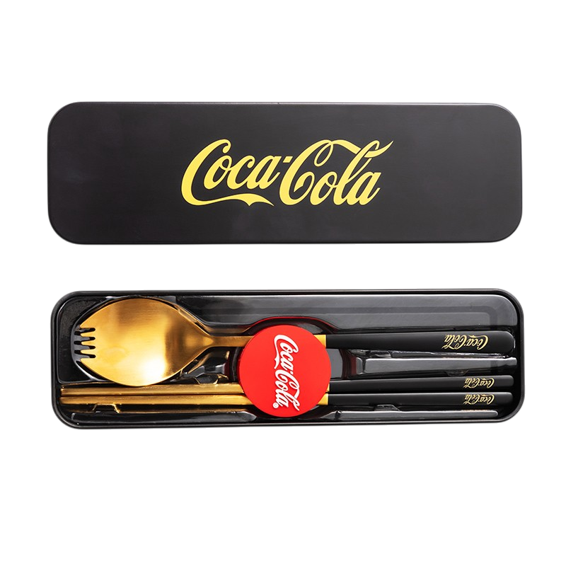 코카콜라 시그니처 스테인리스 휴대용 수저세트 블랙 CO-WCJ03G(Coca-Cola Signature Stainless Steel Portable Cutlery Set - Black (CO-WCJ03G))