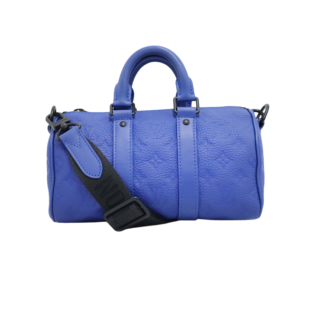 ITFJBO77U4IQ Louis Vuitton Monogram Blue Taurillon Leather Keepall Bandouliere 25 2-Way