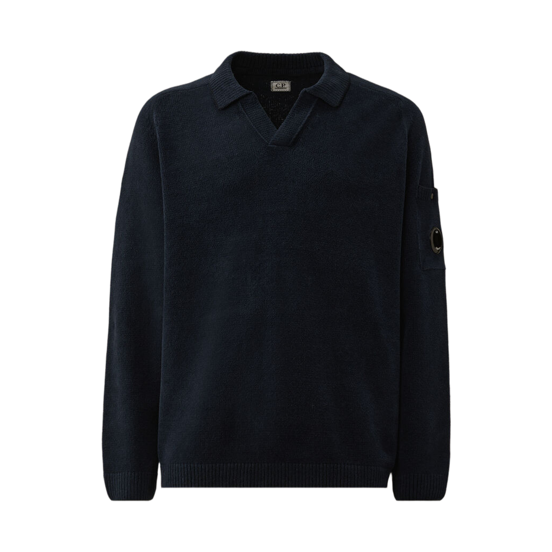20CMKN118A005687G889 C.P. Company Cotton Chenille Polo Lens Sweater Midnight Navy Blue - 26SS