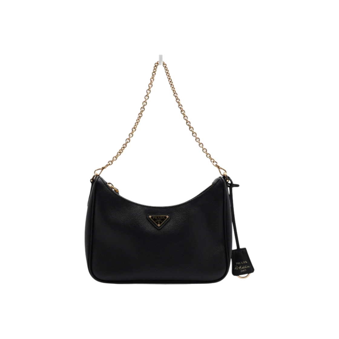 ITVCWRMIJ2DG Prada Re-Edition 1BH204 Black Saffiano Multi Hobo Bag Gold Chain